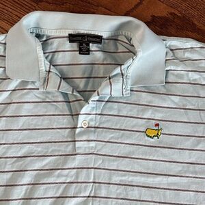 Masters Golf Shirt Mens XL Clubhouse Collection Blue Striped Italy Preppy‎ Logo